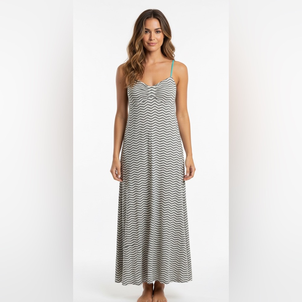 Roxy Zig Zag Striped Maxi Dress Light/Dark Grey Size Medium Beach Summer Wear